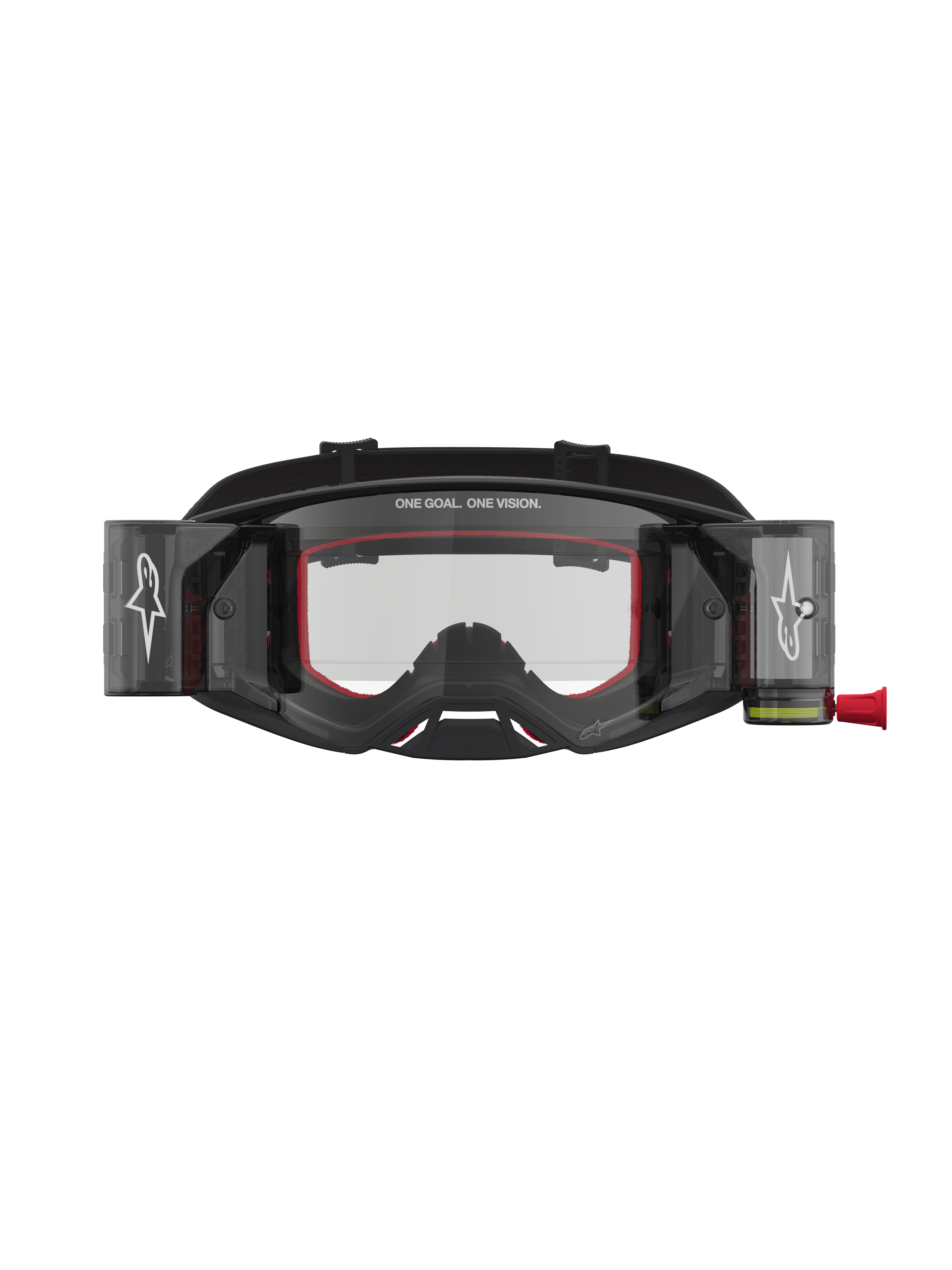 Alpinestars Supertech Firma Roll Off veiligheidsbril, zwart-zilveren motocrossbril met helder roll-off systeem.