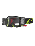 Alpinestars Supertech Firma Roll Off, masque de motocross noir et jaune fluo, doté d'un système roll-off et d'une lentille transparente pour le pilotage tout-terrain.