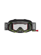 Alpinestars Supertech Firma roll-off veiligheidsbril voor motocross, zwart en fluo geel, voorzien van een heldere beschermende lens en geïntegreerd roll-off systeem voor optimaal zicht in modderige omstandigheden.