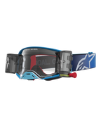 Alpinestars Masque Supertech Firma Roll Off, masque de motocross bleu et gris avec système roll-off et lentille claire.