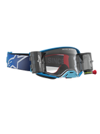 Alpinestars Masque Supertech Firma Roll Off, masque de motocross bleu et argenté avec écran clair et système roll-off