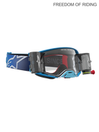 Alpinestars Supertech Firma Roll Off veiligheidsbril, motorcross en off-road racing, unisex, blauw en zilver, heldere lens, voorzien van een geïntegreerd roll-off systeem voor helder zicht in modder en stof