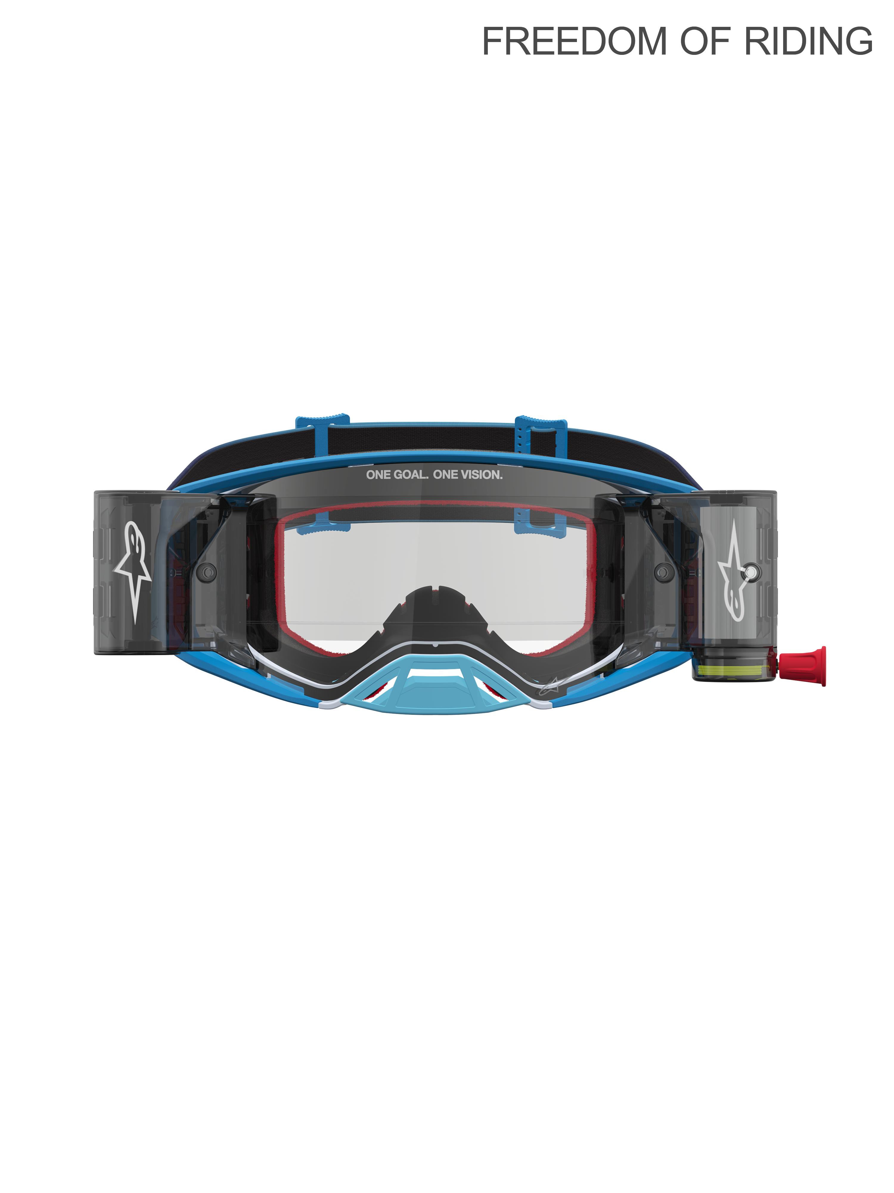 Alpinestars Supertech Firma Roll Off veiligheidsbril, professionele motocross- en off-roadbril, blauw en zilver, met geïntegreerd roll-off systeem voor helder zicht, polycarbonaat lens met hoge helderheid en vochtregulerend frame voor supercross en enduro.