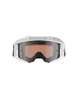 Alpinestars Supertech Corp Goggles Absolute Vision, motorcrossbril, wit en zilver spiegelglas, vooraanzicht met een wit frame en zilveren spiegellens met de tekst "ONE GOAL. ONE VISION.", verstelbare witte band met Alpinestars-logo, hoogwaardige beschermende bril voor off-road racen
