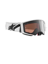 Alpinestars Supertech Corp Absolute Vision bril, motorcrossbril, wit en Mirror Silver, voorzien van een wit frame met een reflecterende zilveren lens, brede witte verstelbare band met een opvallend zwart sterlogo, professionele off-road racebril