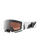 Alpinestars Supertech Corp Goggles Absolute Vision, motocrossbril, wit frame met Silver Mirror lens, brede witte verstelbare band met een groot zwart Alpinestars ster-logo, hoogwaardige beschermende eyewear voor off-road racen