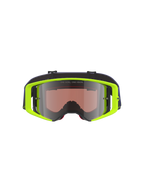 Alpinestars Supertech Vision Corp Brille, Motocross-Brille, neongelber Rahmen mit violettem Band, silber verspiegelte Gläser mit 'ONE GOAL. ONE VISION.' Text, hochleistungsfähiger Augenschutz für den Offroad-Rennsport