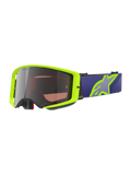 Alpinestars Supertech Vision Corp Goggles, Motocross-Offroad-Brille, Neongelb und Lila, silbern verspiegelte Linse mit One Goal One Vision Schriftzug, lila Brillenband mit großem neongelben Stern-Logo, schwarze Schaumstoffpolsterung, stoßfestes gewölbtes Linsendesign