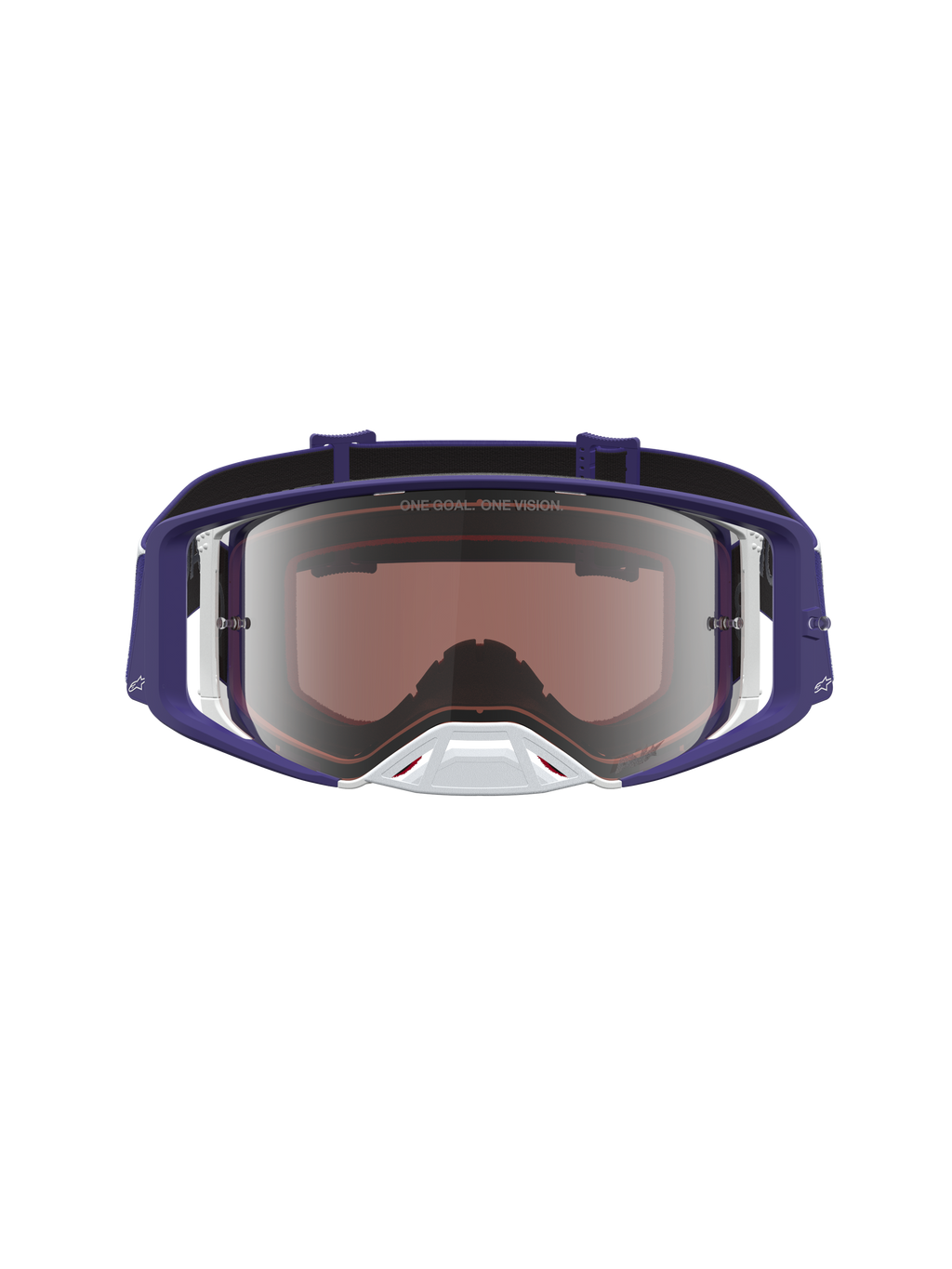Alpinestars Supertech Atrox Motocross Goggles, Deep Blue and White with Mirror Silver lens, high-grade racing optics.