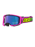 Alpinestars Vision 8 Vista Goggles, motocrossbril, fluo roze en fluo geel met Mirror Blue lens, felroze frame, brede roze band met opvallende fluo gele branding, hoogwaardige oogbescherming voor off-road