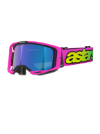 Alpinestars Vision 8 Vista Goggles, motocrossbril, fluo roze en fluo geel met Mirror Blue lens, felroze frame, brede roze band met opvallende fluo gele branding, hoogwaardige oogbescherming voor off-road