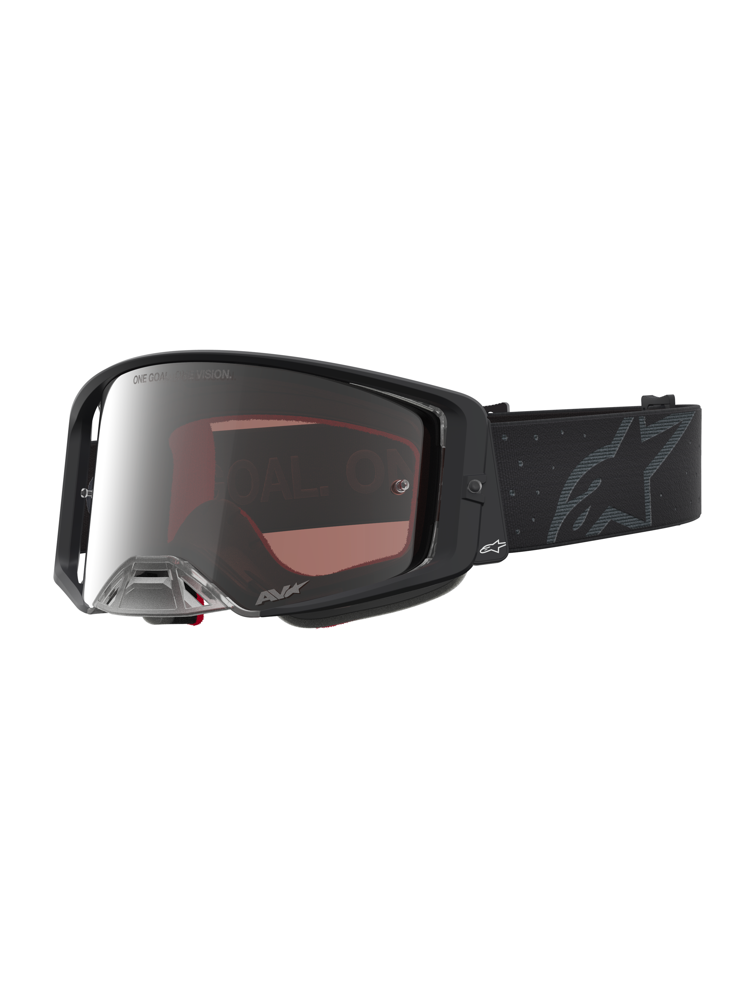 Alpinestars Supertech Schutzbrille Cloak, Motocross-Schutzbrille, Schwarz und Silber, verspiegelte Polycarbonat-Linse.