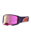 Alpinestars Supertech Hiten veiligheidsbril voor motocross, paars frame en band met een roze spiegellens voor off-road.