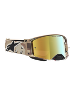 Alpinestars Masque Supertech Lone, masque de motocross camouflage sable, lentille dorée miroir, vision tout-terrain d'élite.