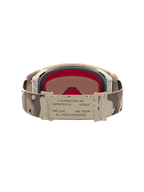 Masque Alpinestars Supertech Lone, masque de motocross tout-terrain, sangle ajustable avec motif camouflage désert, tons sable et marron, lentille miroir dorée.