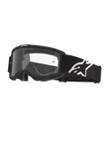 Alpinestars Vision Goggles OTG, motorcrossbril, zwart en grijs met heldere lens, brede zwarte geweven band met wit Alpinestars-logo, frame met groot volume ontworpen voor brildragers, beschermende bril voor off-road rijden