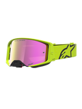 Alpinestars Supertech Vesta Schutzbrille, Motocross-Goggles in Gelb Fluo und Schwarz, pink verspiegelte Linse, für den Offroad- und MX-Einsatz.