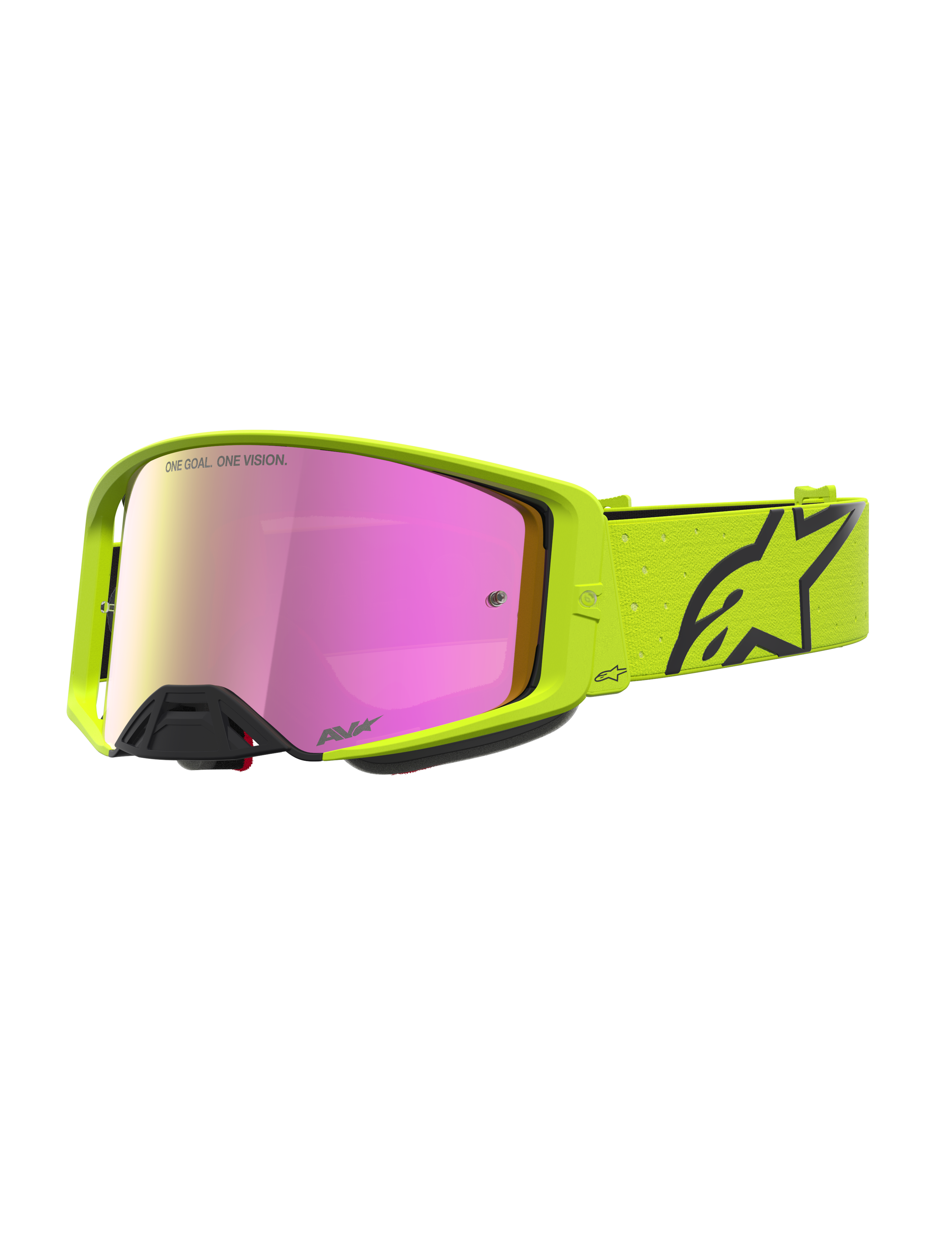 Alpinestars Supertech Vesta Schutzbrille, Motocross-Goggles in Gelb Fluo und Schwarz, pink verspiegelte Linse, für den Offroad- und MX-Einsatz.