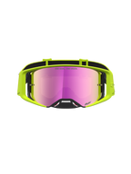 Alpinestars Supertech Vesta veiligheidsbril voor motocross, geel fluo met roze spiegelglas voor helder off-road zicht.