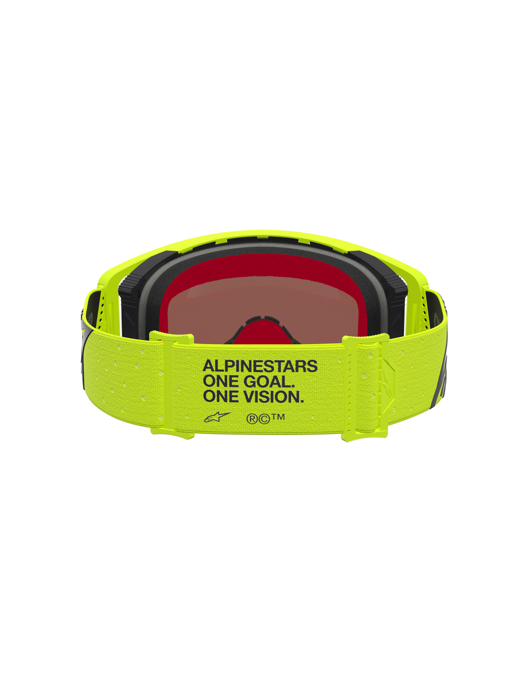 Alpinestars Supertech Vesta veiligheidsbril in geel fluo en zwart met merkband en beschermend spiegelglas.