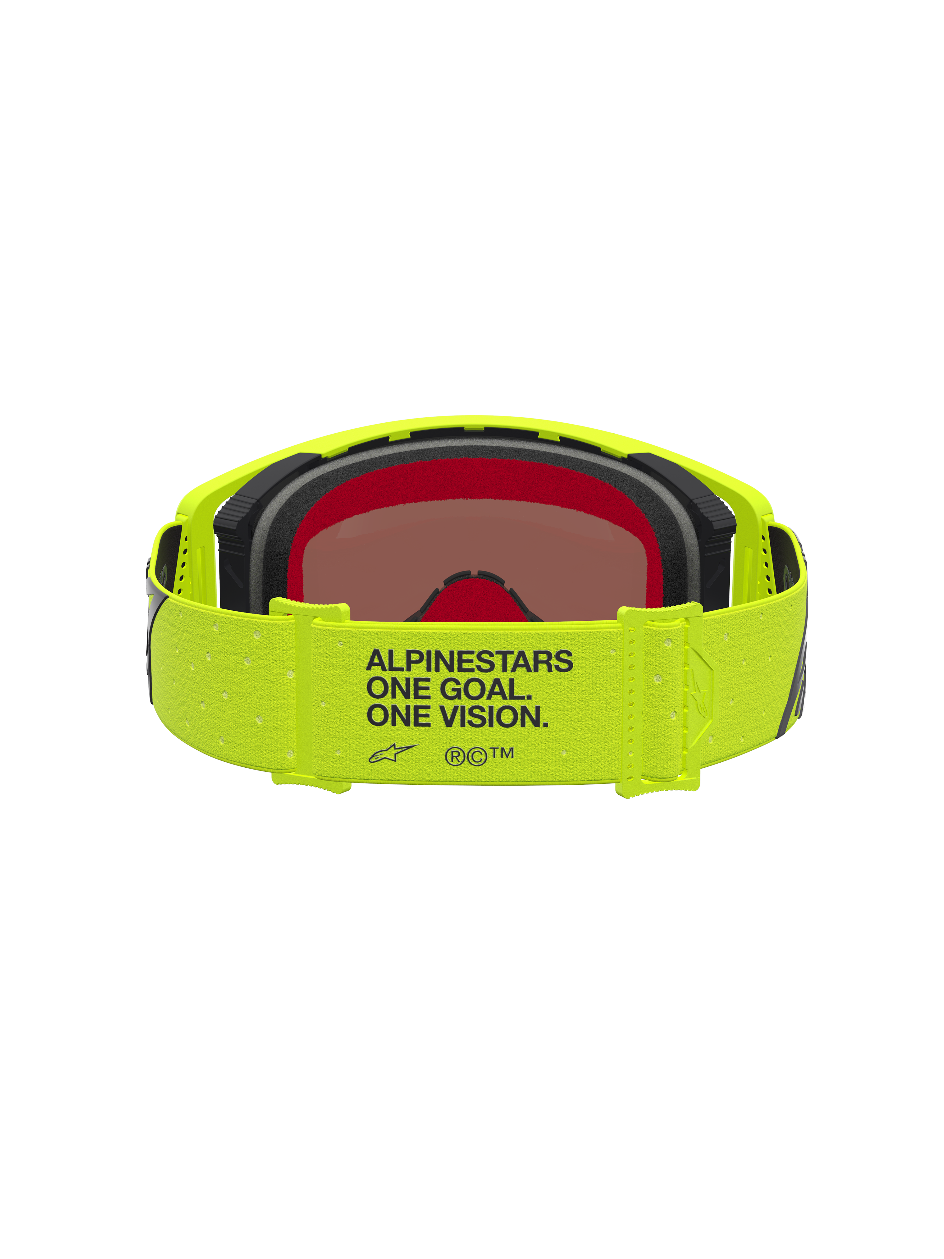 Alpinestars Supertech Vesta veiligheidsbril in geel fluo en zwart met merkband en beschermend spiegelglas.
