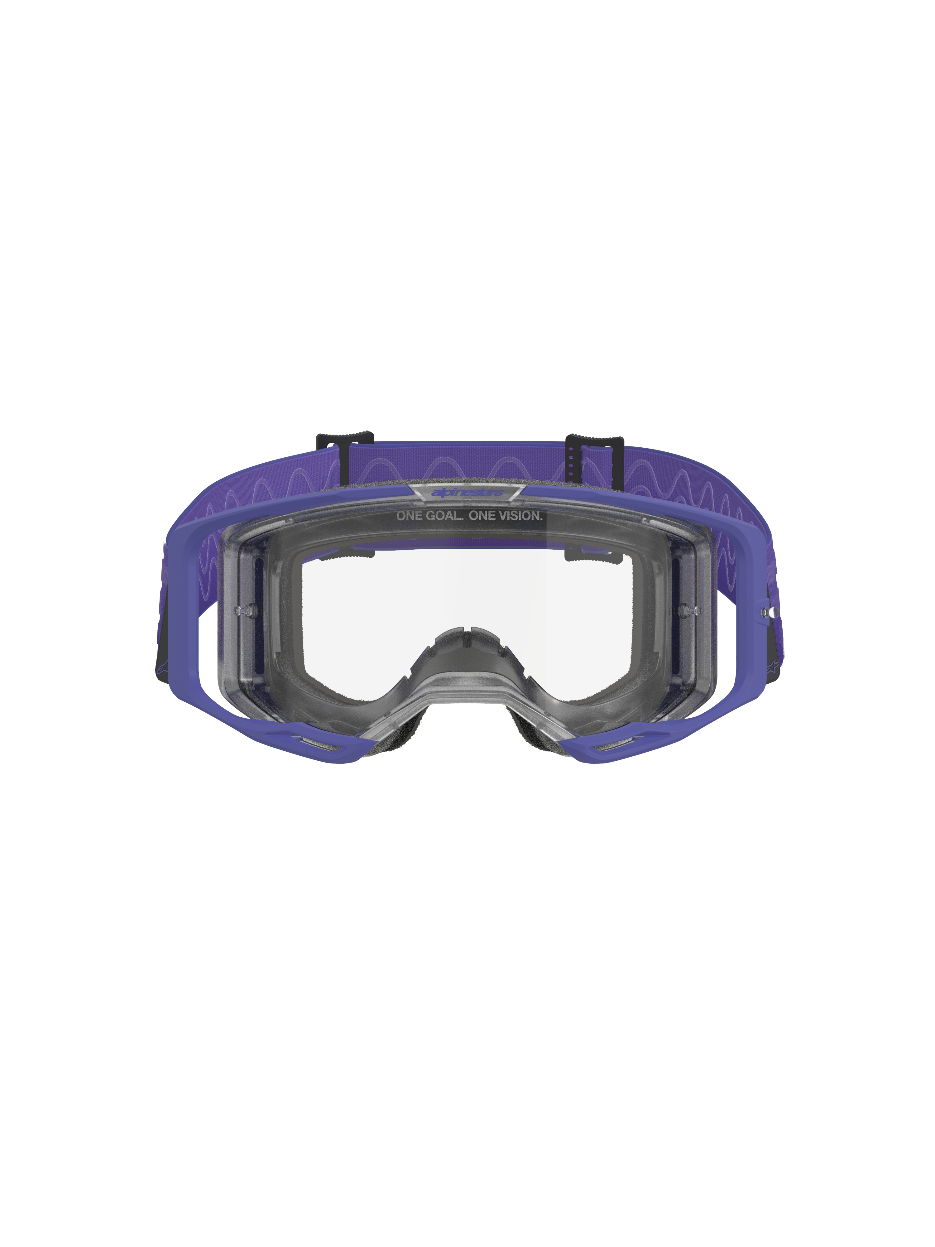 Alpinestars Vision 8 Corp Goggles, Motocross-Brille, Lila und Klar, mit lila A-FLEX-Rahmen, klarer Anti-Beschlag-Scheibe und einem breiten lila gewebten Band mit Wellenmuster, leistungsstarker Augenschutz für den Offroad-Rennsport