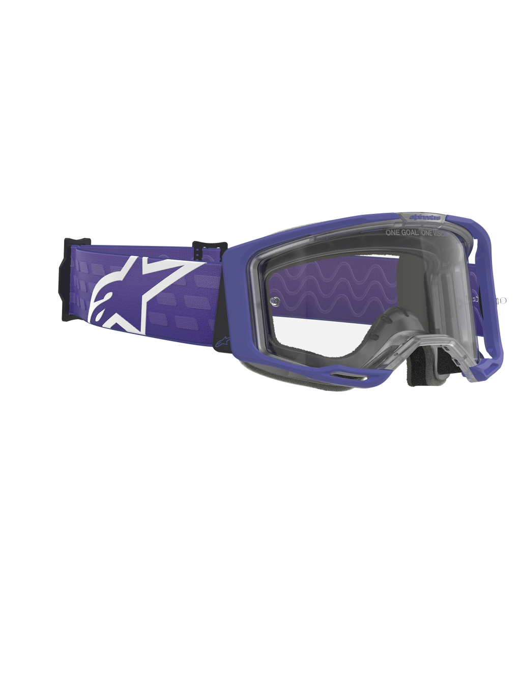 Alpinestars Vision 8 Corp Goggles, Motocross-Brille, Lila und Klar, matter lila Rahmen mit klarer Linse, breites lila gewebtes Band mit großem weißen Alpinestars-Logo, Hochleistungs-Offroad-Augenschutz