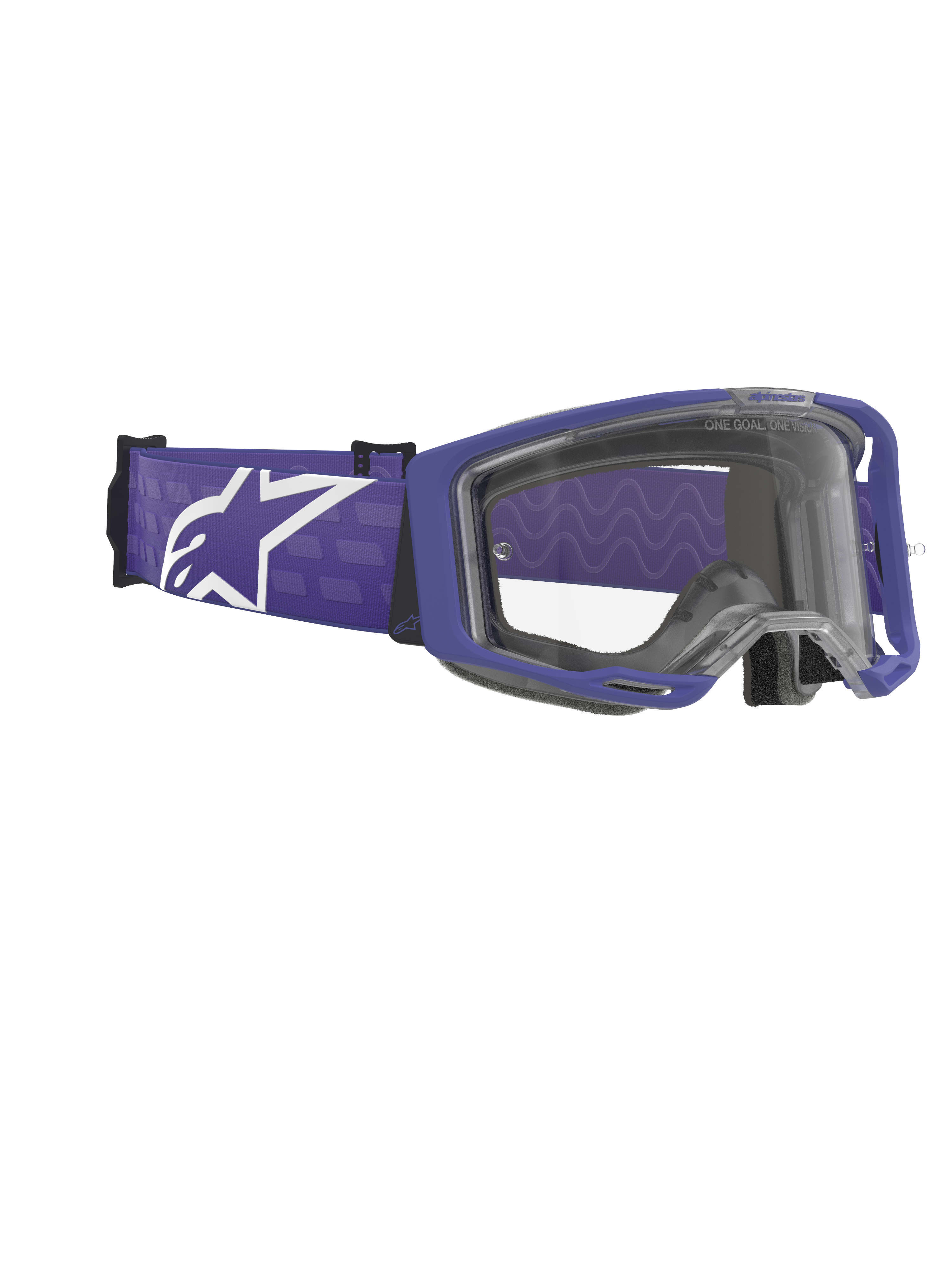 Alpinestars Vision 8 Corp Goggles, Motocross-Brille, Lila und Klar, matter lila Rahmen mit klarer Linse, breites lila gewebtes Band mit großem weißen Alpinestars-Logo, Hochleistungs-Offroad-Augenschutz