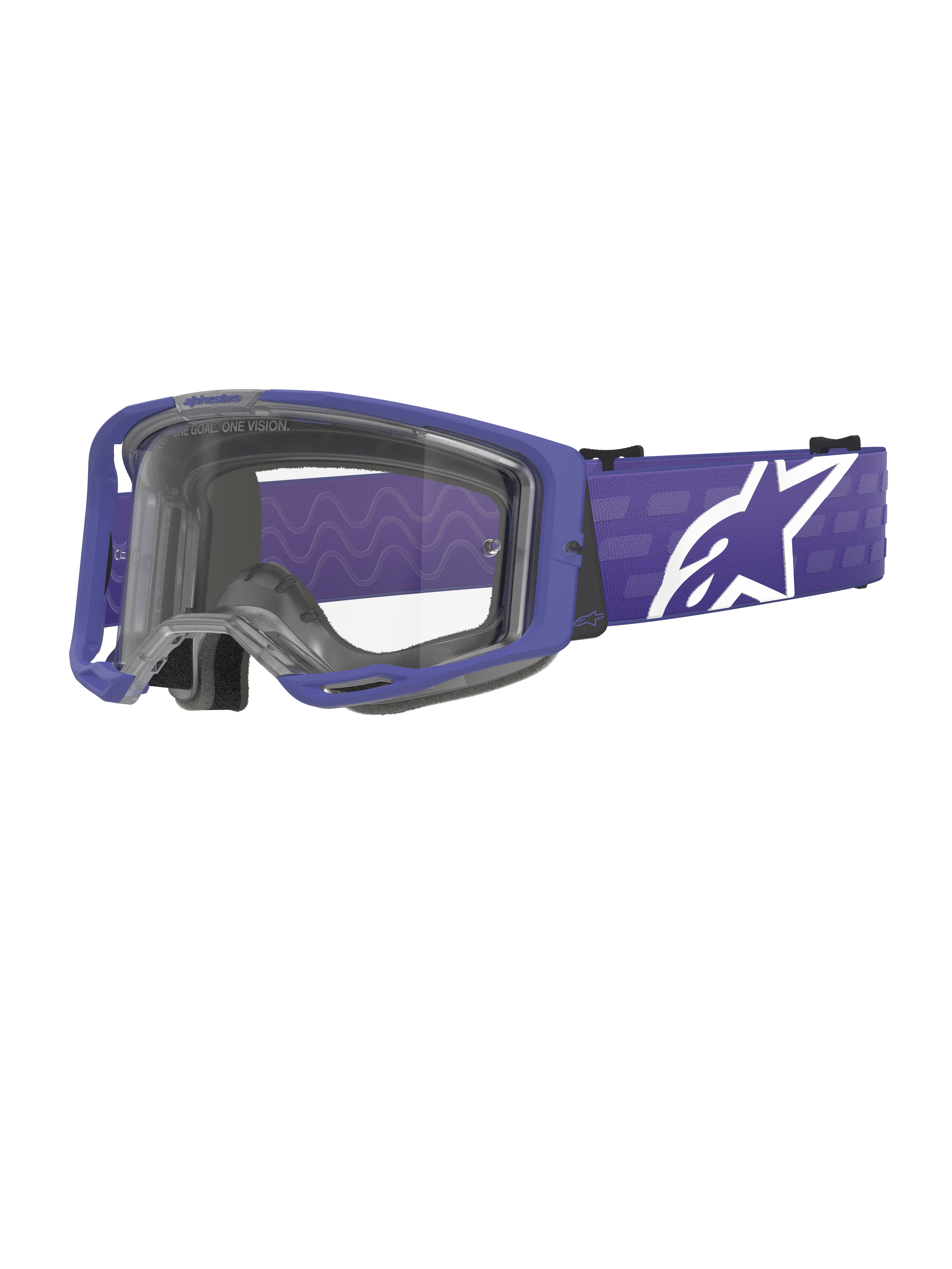Alpinestars Vision 8 Corp Goggles, Motocross-Brille, Lila und Klar, mit lila A-FLEX-Rahmen und klarer Linse, lila Band mit großem weißen Stern-Logo, weites Sichtfeld, entwickelt für Performance im Offroad-Rennsport
