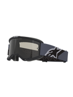 Alpinestars Vision Sand Goggles, Motocross-Brille, schwarz-grauer Rahmen mit Dark Smoke Glas, breites blau-graues Band mit großem schwarz-weißem Alpinestars-Logo, Schutzausrüstung für Offroad- und Wüstenfahrten