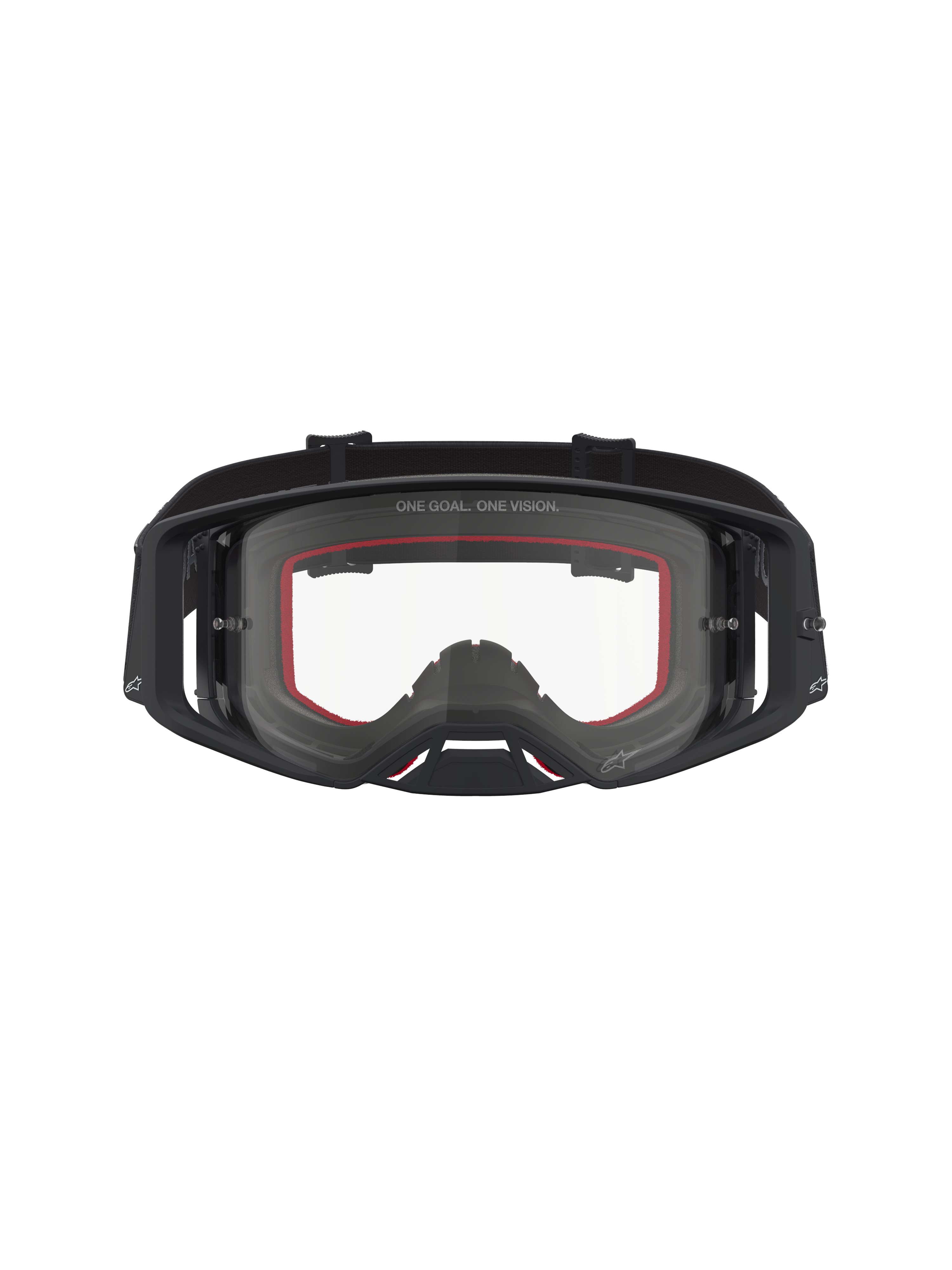 Alpinestars Supertech Vesta, masque de motocross tout-terrain, noir et argenté mat, doté d'une lentille claire pour une visibilité optimale.