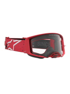 Alpinestars Supertech Vesta Schutzbrille, Motocross-Rennbrille in Rot und Weiß, mit klarer Linse und markantem Logo-Band für den Offroad-Einsatz.