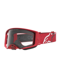 Alpinestars Supertech Vesta veiligheidsbril, rode motorcrossbril met heldere lens en wit ster-logo op de band.