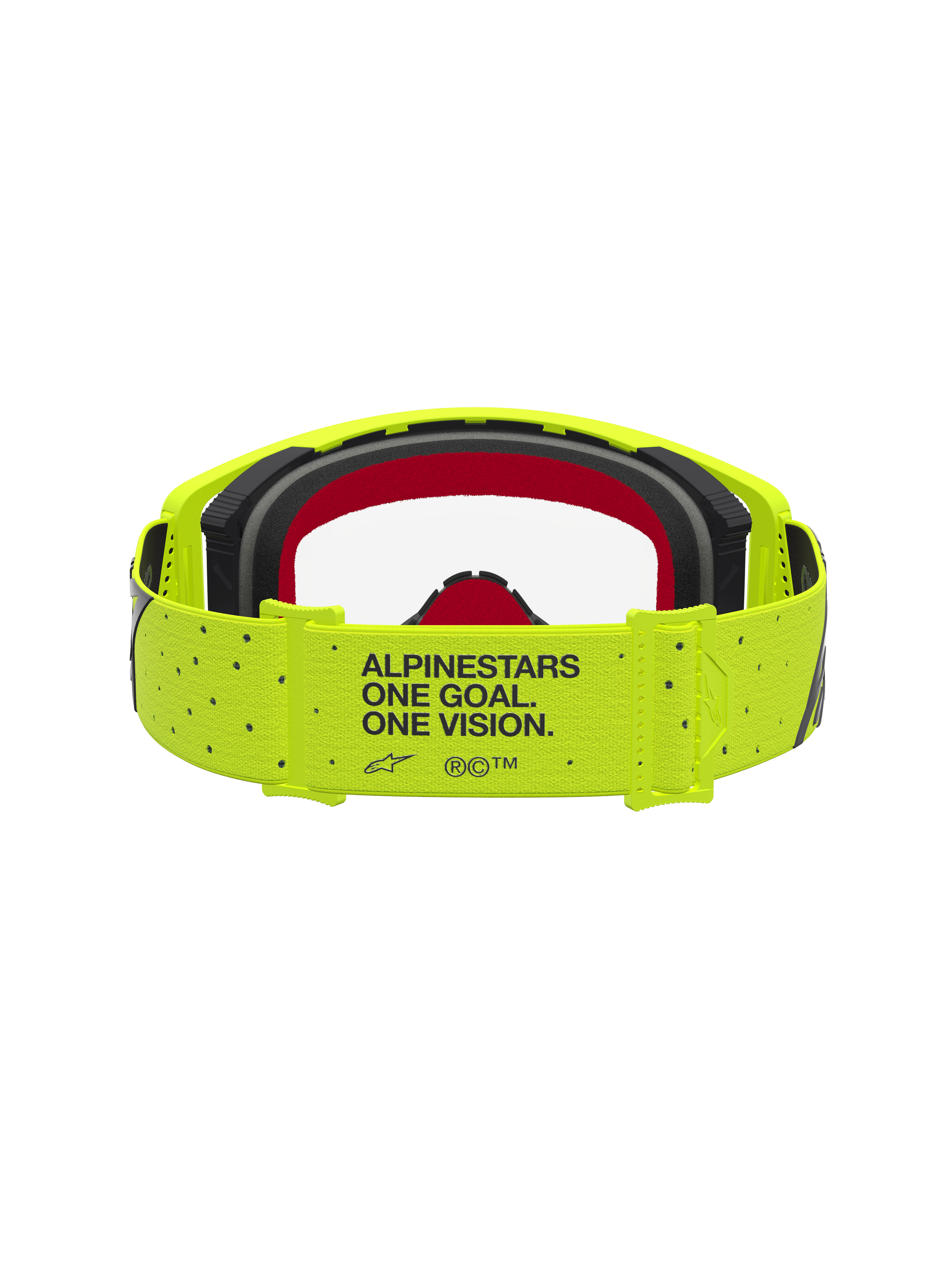 Alpinestars Supertech Vesta Motocross-Schutzbrille, Gelb Fluo und Schwarz, roter Schaumstoff und Markenmotto-Band.
