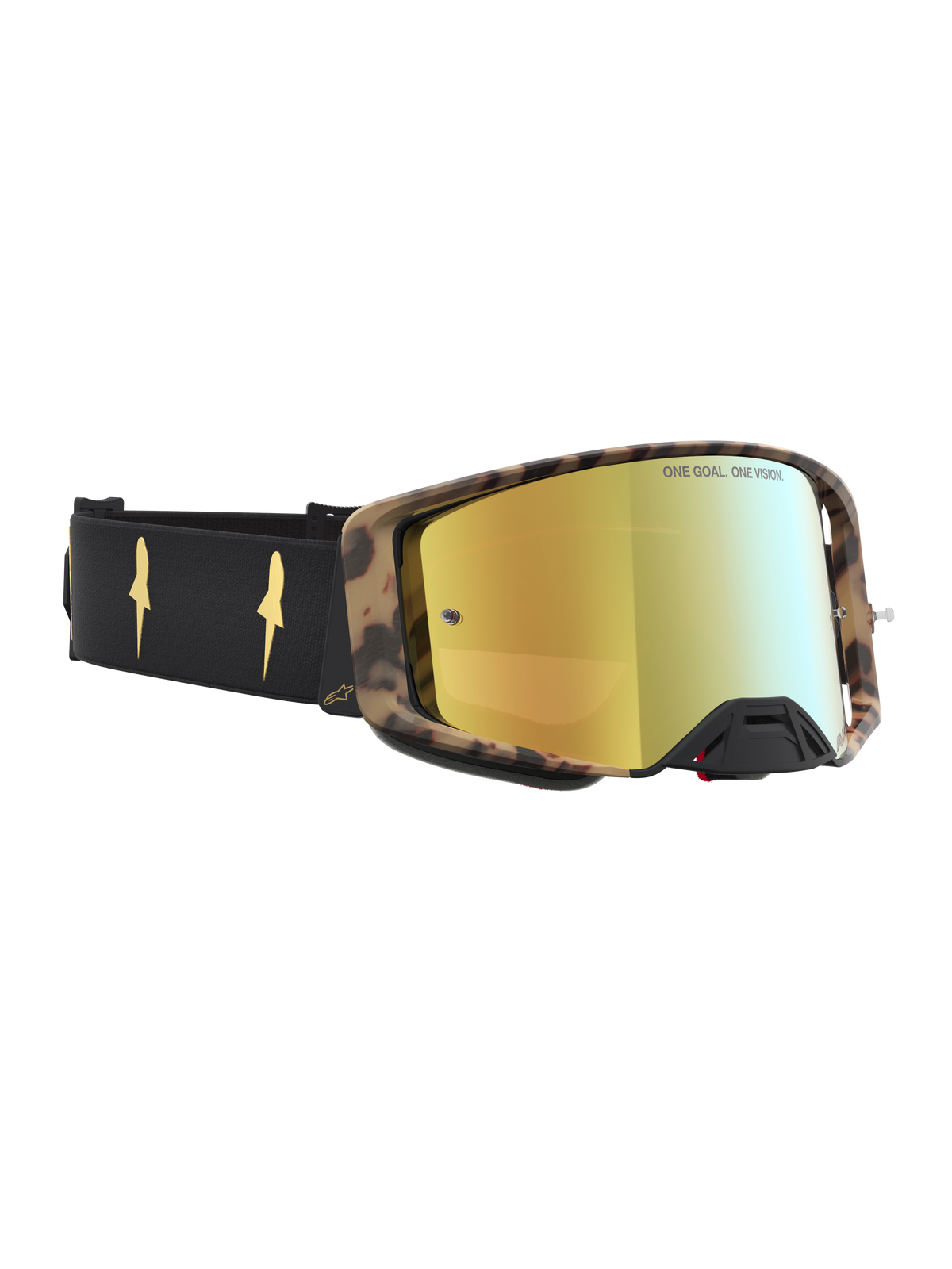 Alpinestars Masque Supertech Le Zona, masque de moto tout-terrain, noir et marron avec écran miroir doré, design édition limitée