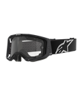 Alpinestars Vision 8 Corp Goggles - Dual Pane, Motocross Goggles, Black frame with a clear dual-pane lens, wide black strap featuring a prominent white Alpinestars star logo, sleek performance design with ventilation ports for off-road racing.