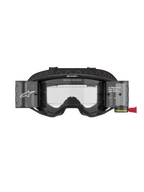 Alpinestars Vision 8 Corp Goggles Roll Off, Motocross-Brille, schwarzer Rahmen mit klarer Linse, integriertes Roll-Off-System mit lichtdurchlässigen Kanistern, breites schwarzes Band mit Branding, professioneller Augenschutz für den Rennsport