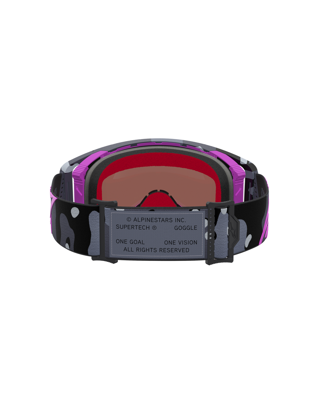 Alpinestars Masque Édition Limitée Supertech Lone, masque de motocross et supercross violet et noir, sangle camouflage et lentille miroir rose
