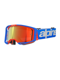 Masque Alpinestars Vision 8 Wordmark, masque de motocross, bleu et orange avec écran rouge réfléchissant, large champ de vision, sangle réglable bleue avec logo blanc, rembourrage en mousse et ventilation pour le pilotage tout-terrain