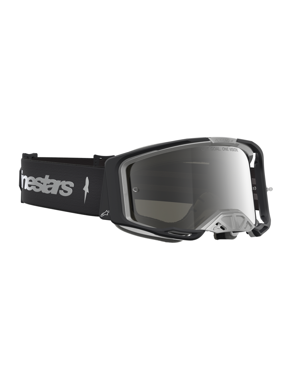 Alpinestars Vision 8 Amber Spiegel Veiligheidsbril, motocrossbril met zwart-zilver A-FLEX-frame en anti-condens lens.