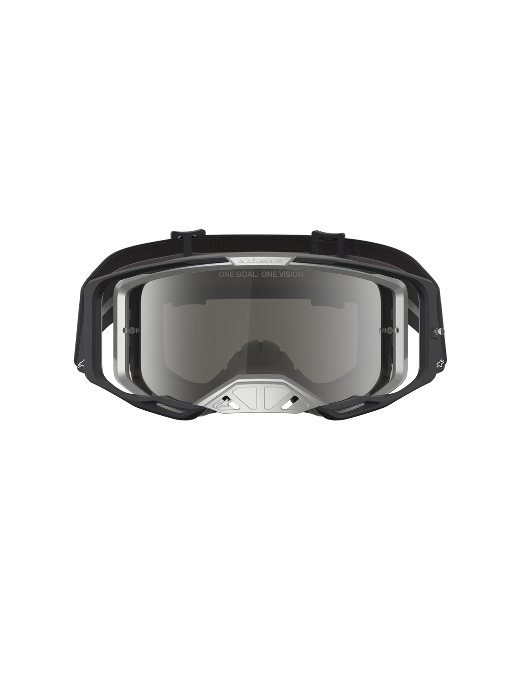 Alpinestars Vision 8 Amber Spiegel Veiligheidsbril, motorcrossbril in zwart en zilver met A-FLEX frame en RAM-AIR ventilatie voor off-road prestaties.