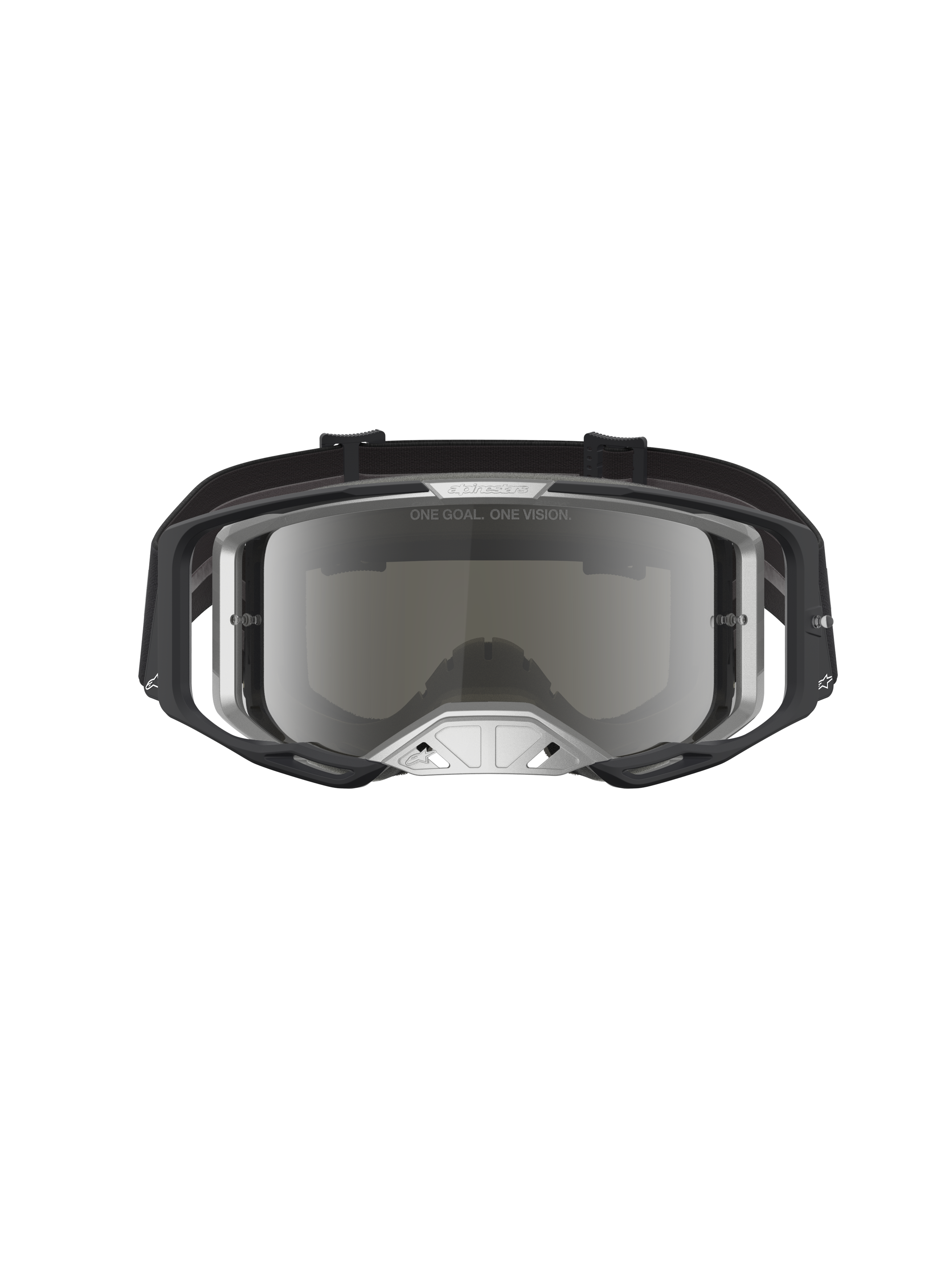 Alpinestars Vision 8 Amber Spiegel Veiligheidsbril, motorcrossbril in zwart en zilver met A-FLEX frame en RAM-AIR ventilatie voor off-road prestaties.