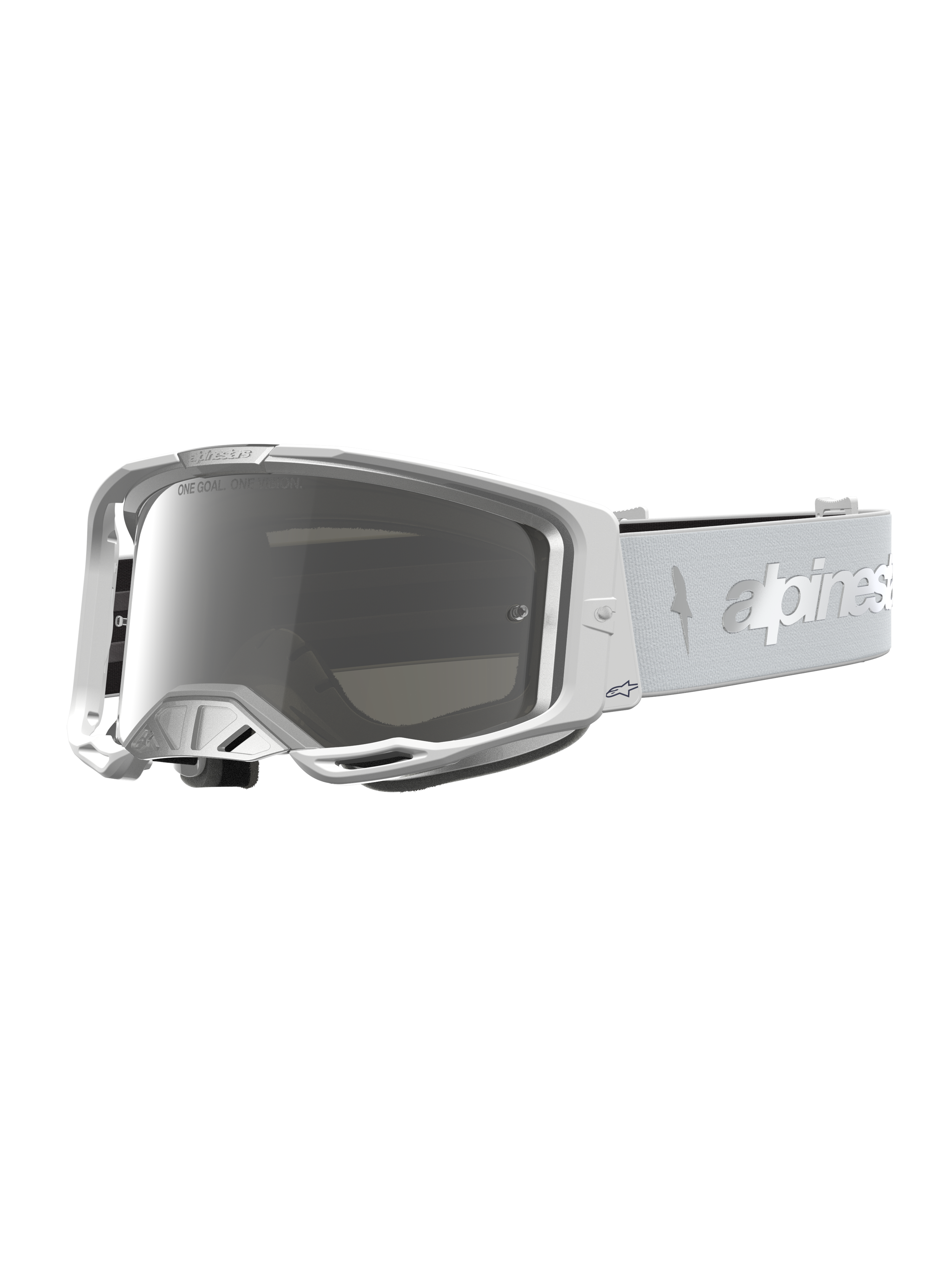 Alpinestars Vision 8 Schutzbrille Amber, Motocross-Brille, Weiß und Silber, mit verspiegeltem Antibeschlag-Glas.