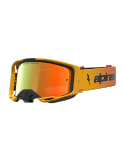 Alpinestars Vision 8 Amber Mirror Goggles for Motocross, featuring a yellow and red frame with a Mirror Red lens.