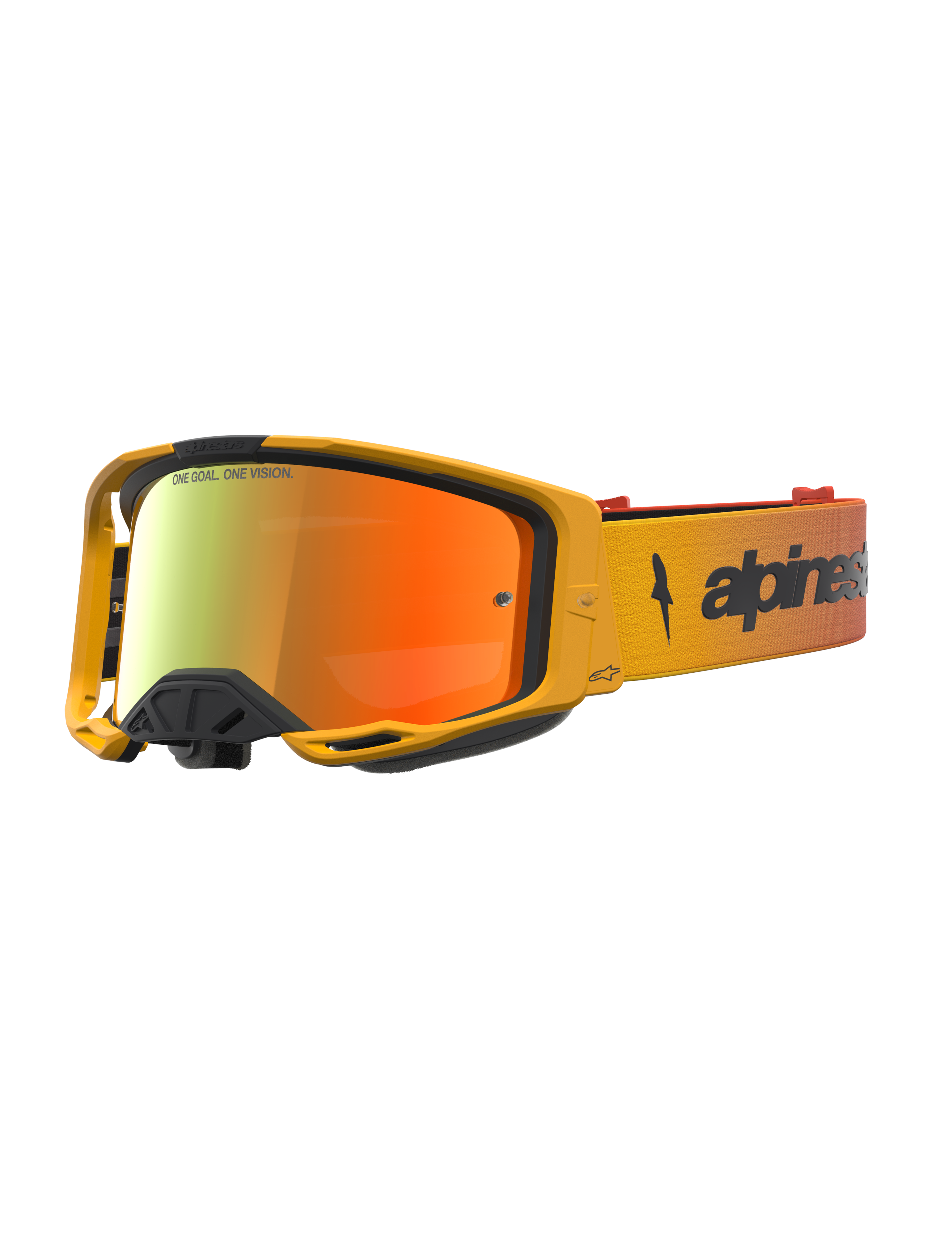 Alpinestars Vision 8 Schutzbrille Amber Mirror, Motocross-Brille, Rot und Schwarz, A-FLEX Rahmen und verspiegelte Linse.