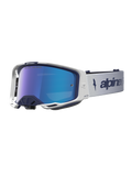 Alpinestars Vision 8 Schutzbrille Amber Mirror, Motocross-Schutzbrille, Dunkelblau und Weiß, mit blau verspiegelter Scheibe, A-FLEX-Rahmen und RAM-AIR-Belüftungssystem.