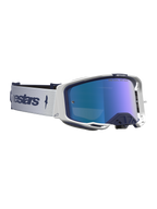 Alpinestars Vision 8 Schutzbrille Amber Mirror in Navy und Weiß, blau verspiegeltes Glas und RAM-AIR-Belüftung.