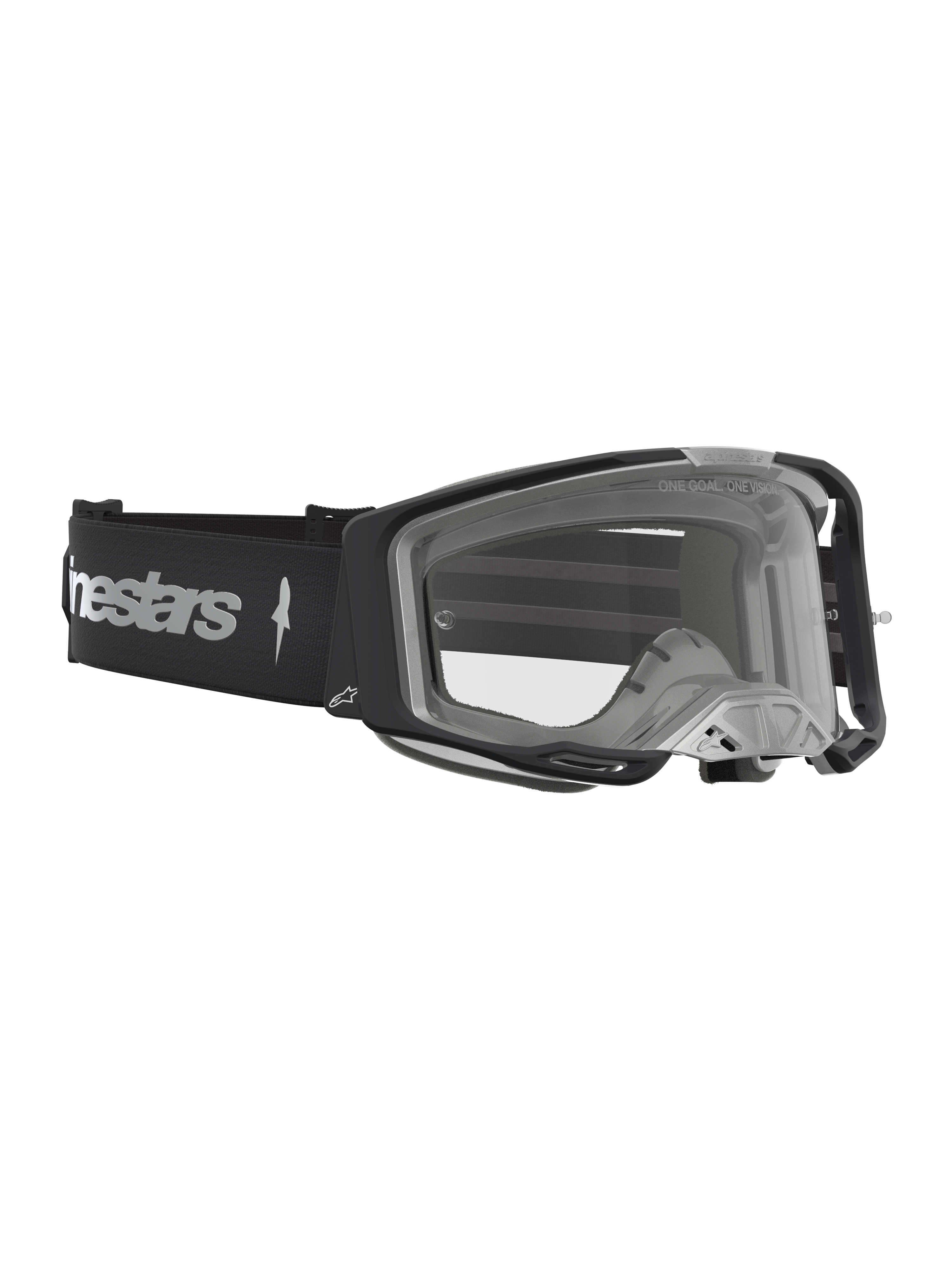 Alpinestars Vision 8 Amber veiligheidsbril, motorcrossbril, zwart en zilver, transparante lens en A-FLEX frame