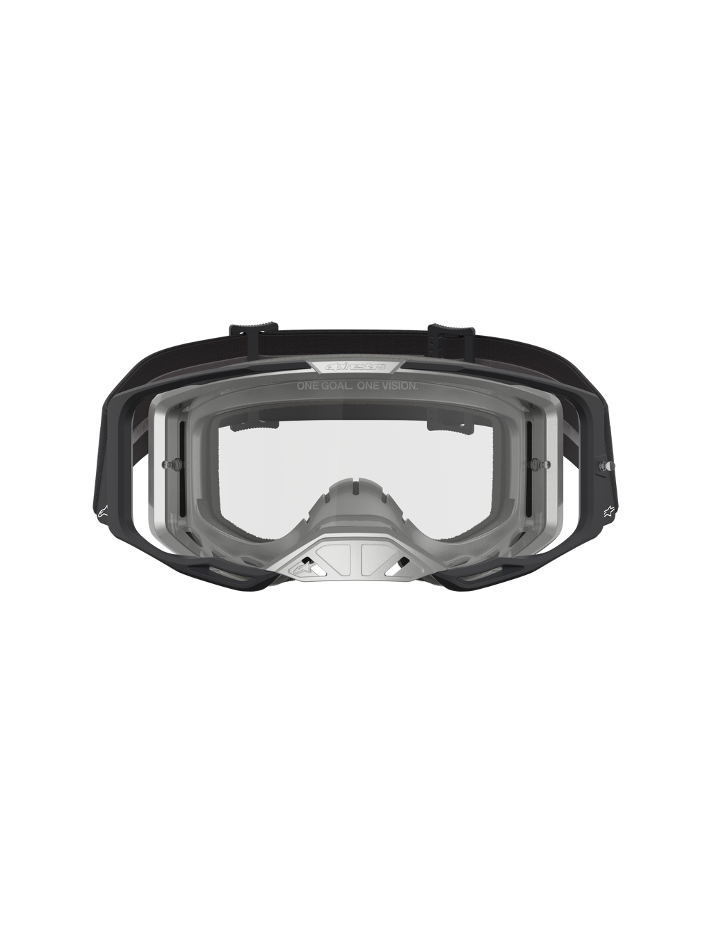 Alpinestars Vision 8 Amber veiligheidsbril, motorcrossbril, zwart en zilver, A-FLEX frame en heldere lens.