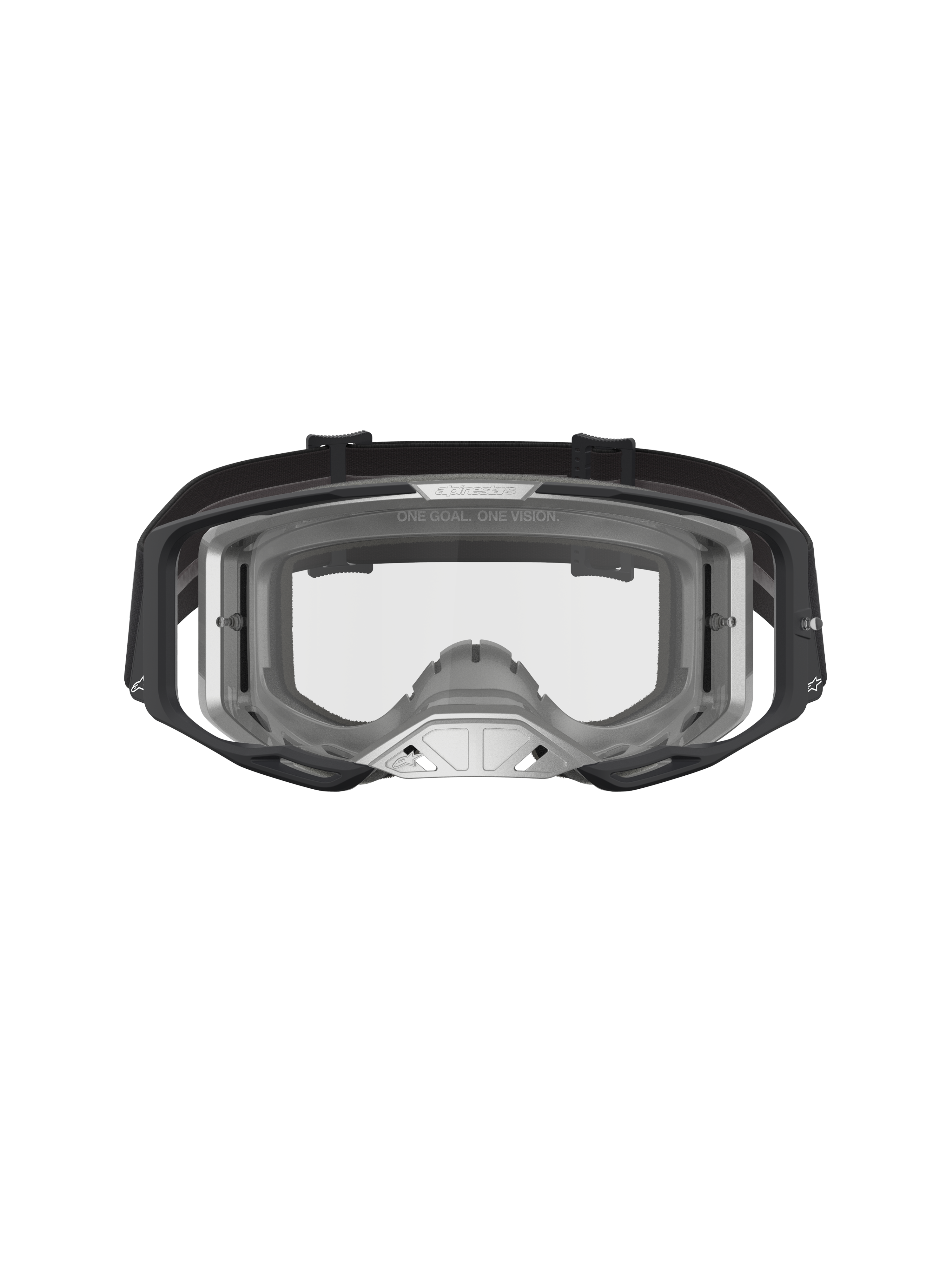 Alpinestars Vision 8 Amber veiligheidsbril, motorcrossbril, zwart en zilver, A-FLEX frame en heldere lens.
